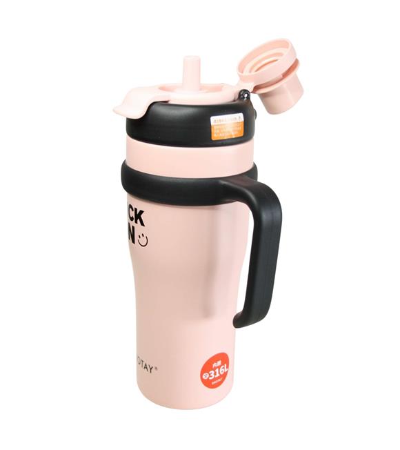 Shotay ST-8919 Çift Kullanım Pipetli/Rahat İçim Pembe 1000ml Çelik Termos