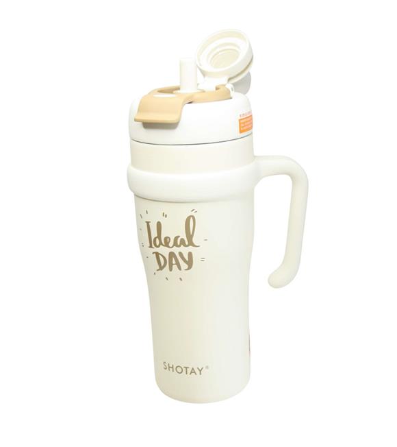 Shotay ST-8919 Çift Kullanım Pipetli/Rahat İçim Beyaz 1000ml Çelik Termos