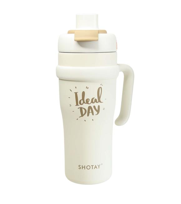 Shotay ST-8919 Çift Kullanım Pipetli/Rahat İçim Beyaz 1000ml Çelik Termos