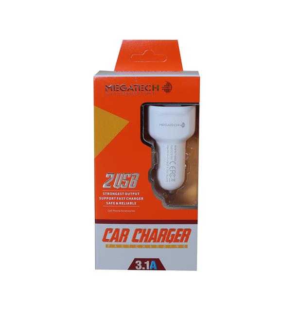Megatech 5.0v Beyaz 3.1a 2usb Araç Çakmak Şarj Aleti