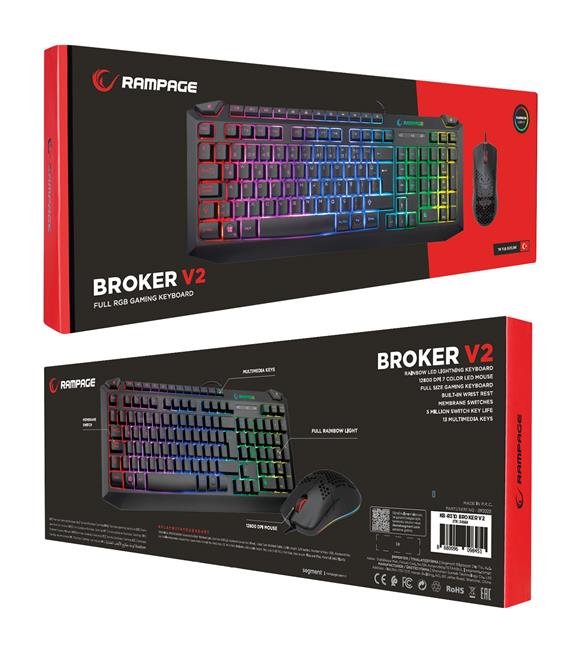 Rampage KB-R310 BROKER V2 Siyah Usb Gökkuşağı Zemin Aydınlatmalı 12800 DPI Oyuncu Klavye + Mouse Set