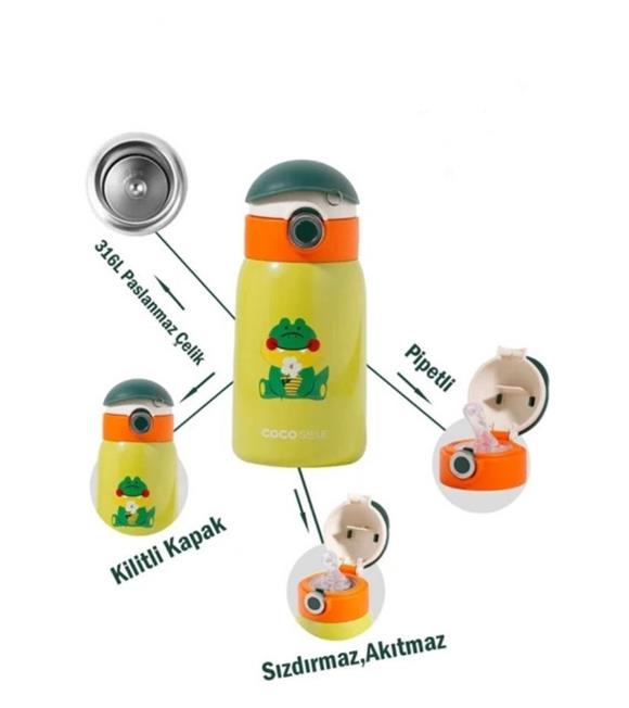 Vagonlife Cocosmile CS-8105 470ml Cüzdanlı Kılıflı Pipetli Çelik Termos