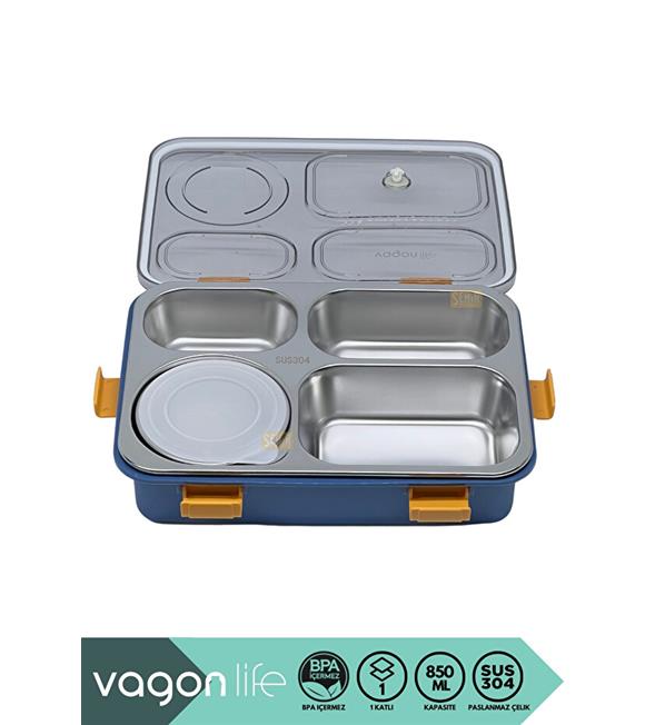 Vagonlife BL50433-1 850ml 4 Bölmeli Mavi Çelik Saklama Kabı
