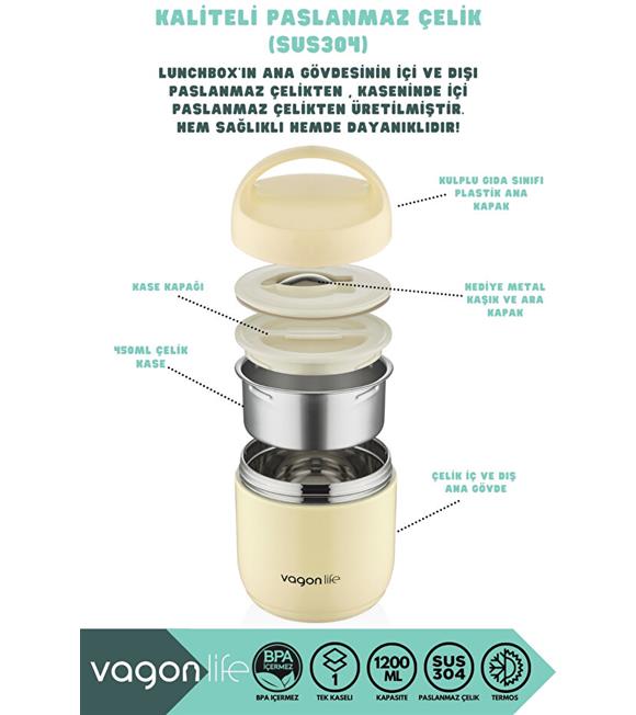 Vagonlife BL10104 1200ml Sarı Çelik Saklama Kabı