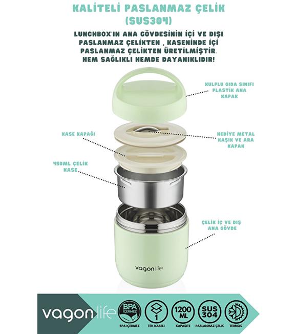 Vagonlife BL10104 1200ml Yeşil Çelik Saklama Kabı