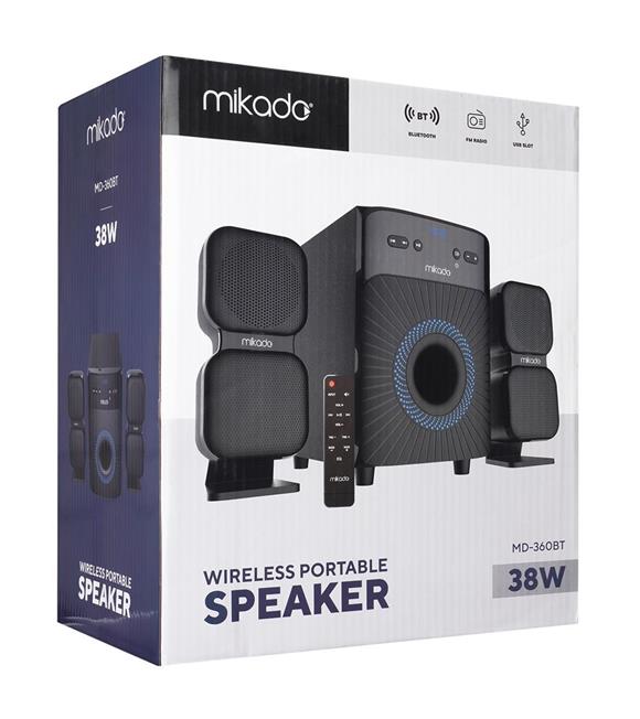 Mikado MD-360BT 2+1 38W BT-AUX-USB-FM-LED Ekran Multimedia Speaker Kumandalı